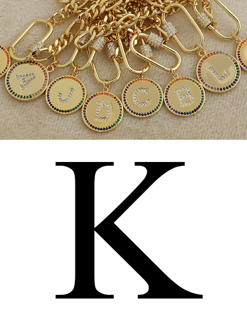 Fashion K 26 Letters Thick Chain Necklace With Copper And Zircon
