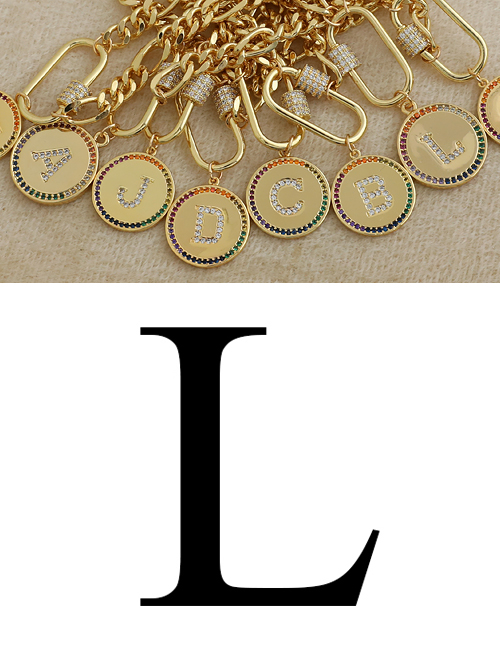Fashion L 26 Letters Thick Chain Necklace With Copper And Zircon