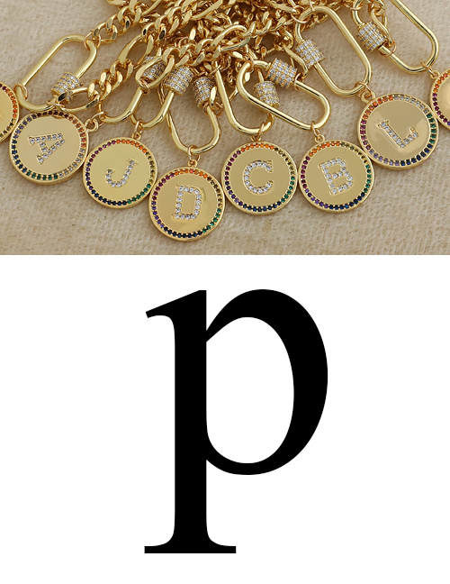 Fashion P 26 Letters Thick Chain Necklace With Copper And Zircon