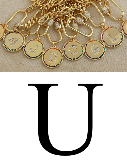 Fashion U 26 Letters Thick Chain Necklace With Copper And Zircon