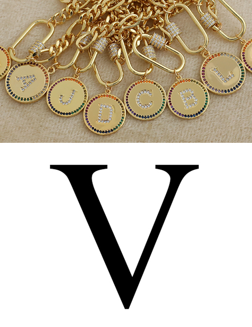 Fashion V 26 Letters Thick Chain Necklace With Copper And Zircon
