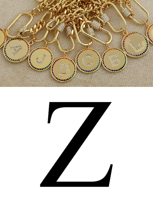 Fashion Z 26 Letters Thick Chain Necklace With Copper And Zircon