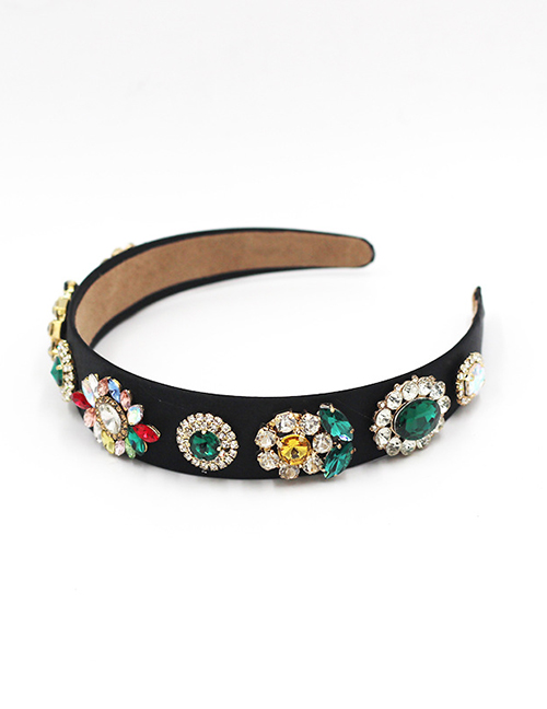 Fashion Black Diamond-studded Sunflower Geometric Gemstone Broad-brimmed Headband