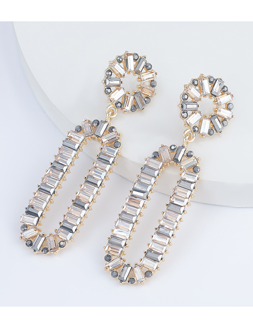 Fashion Golden Geometric Oval Alloy Diamond Earrings