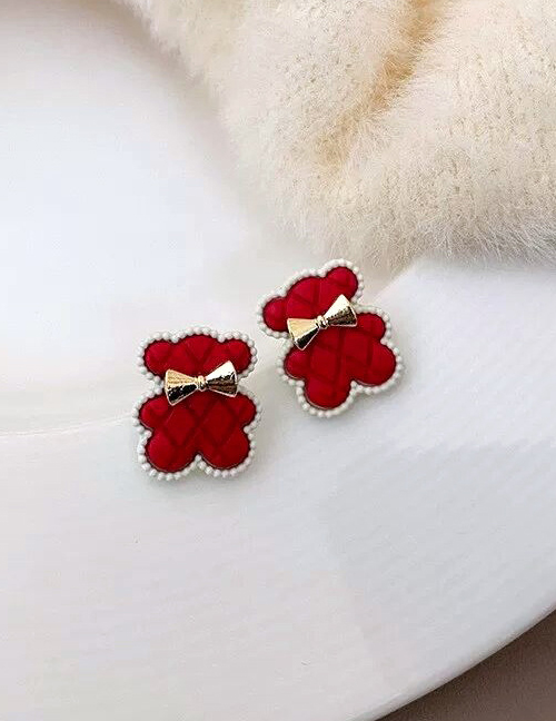 Fashion Red S926 Silver Needle Bear Cartoon Earrings