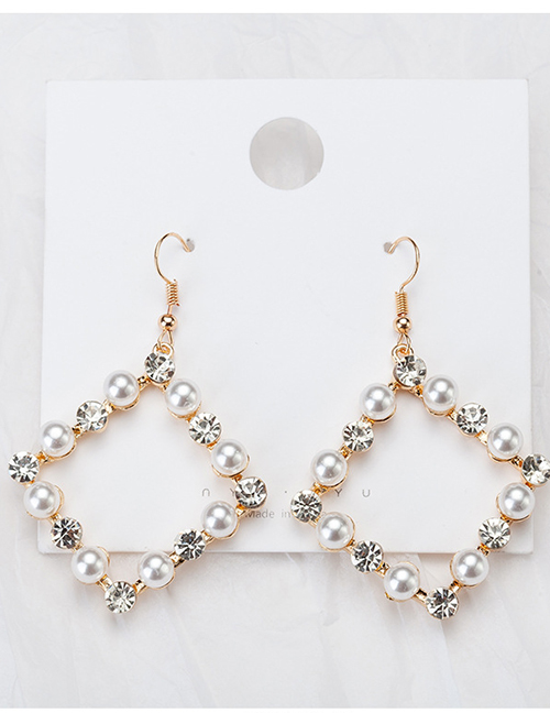 Fashion A Gold Pearl Geometric Digital Diamond Earrings