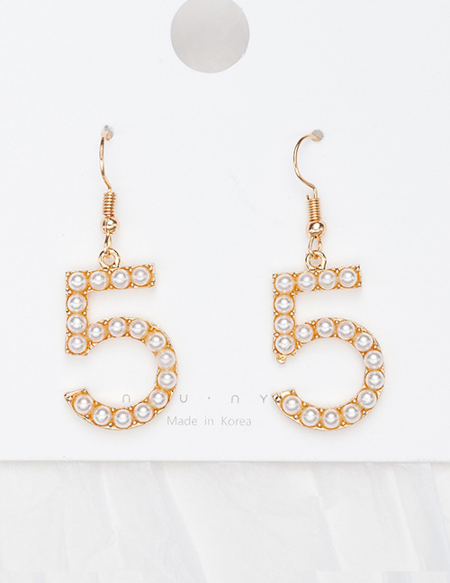 Fashion B Gold Pearl Geometric Digital Diamond Earrings