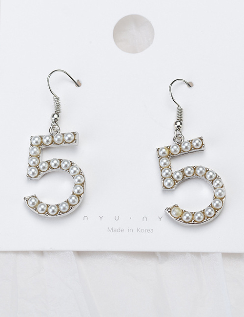 Fashion B Silver Pearl Geometric Digital Diamond Earrings