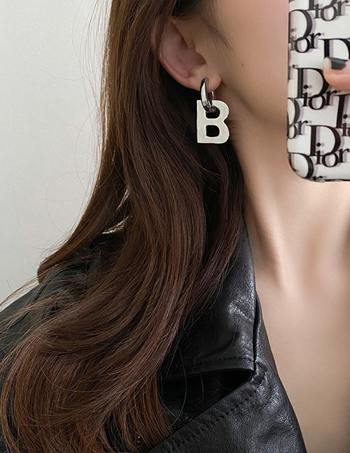 Fashion Silver Metal B Letter Earrings