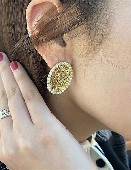 Fashion Golden Hollow Rose Pearl Earrings