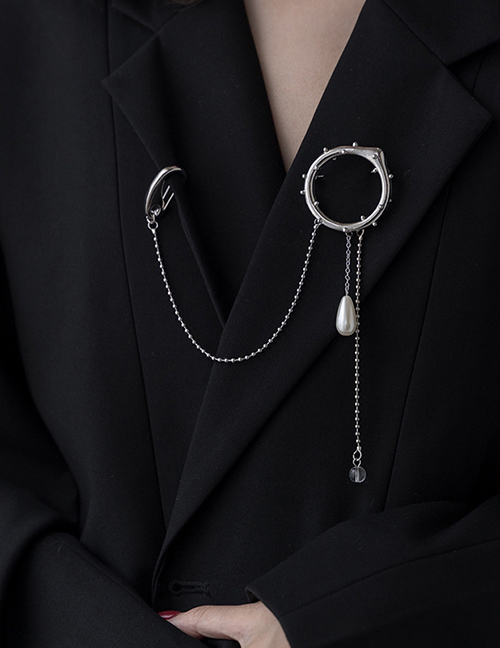 Fashion Silver Geometric Circle Chain Brooch