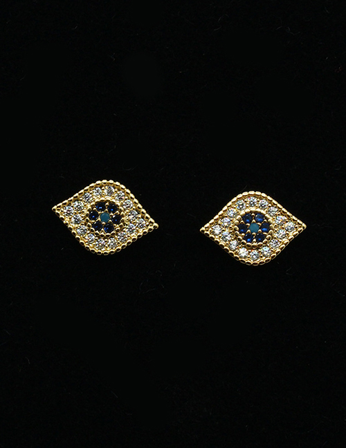 Fashion Golden Double Pointed Eye Stud Earrings Devils Eye Micro Diamond Eye Earrings