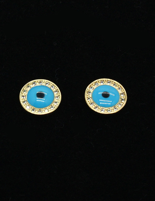 Fashion Golden Blue Round Eyes Devils Eye Micro Diamond Eye Earrings
