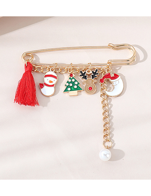 Fashion Gold Color Pearl Christmas Oil Dripping Geometric Alloy Brooch
