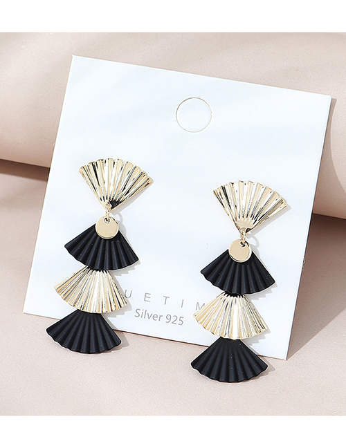 Fashion Golden Real Gold Plated Frosted Fan Earrings