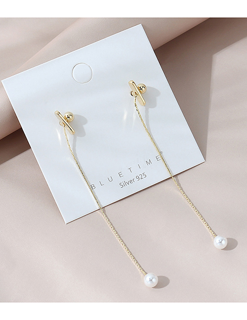 Fashion Golden Real Gold-plated Long Geometric Pearl Earrings