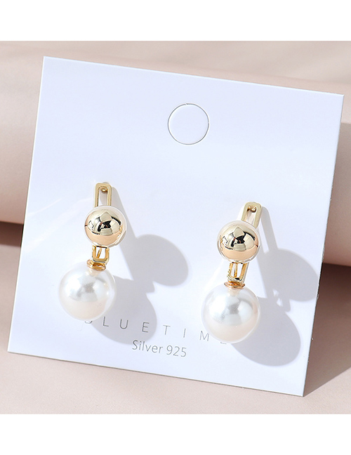 Fashion White Real Gold Plated Pearl Round Earrings