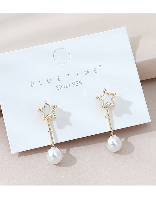 Fashion White Real Gold Plated Pearl Pentagram Earrings