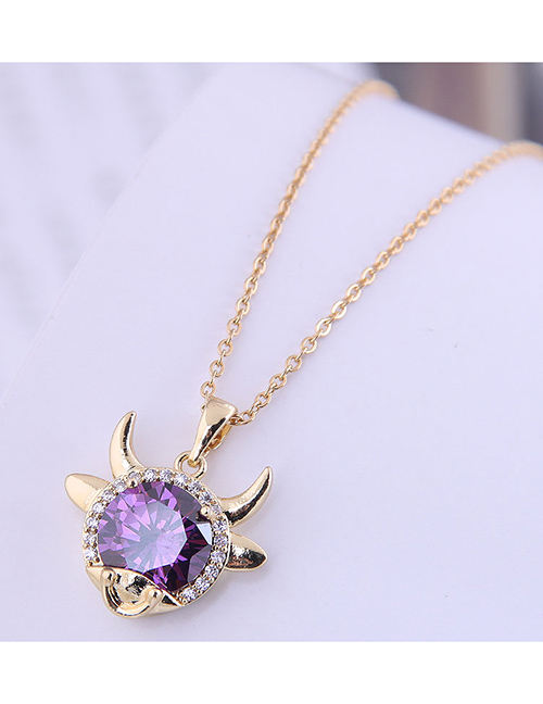 Fashion Purple Diamond Micro-inlaid Zircon Auspicious Horn Necklace