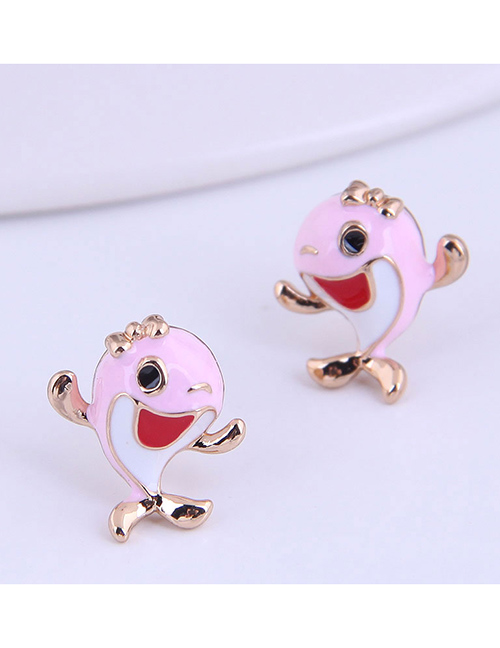 Fashion Pink Dolphin Oil Drop Alloy Earrings