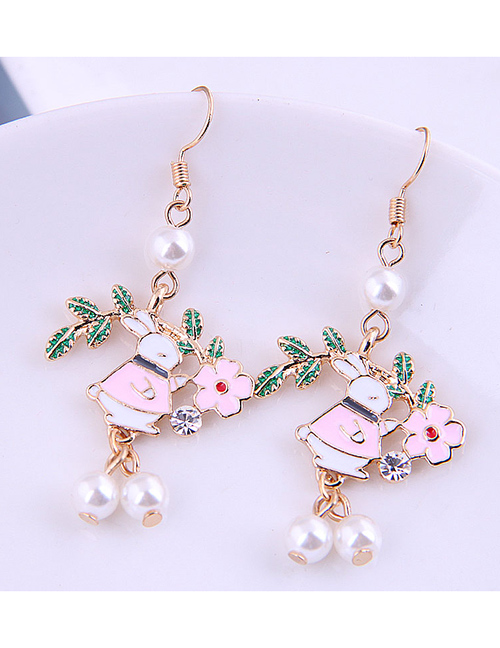 Fashion Pink Rabbit Oil Drop Diamond Alloy Earrings