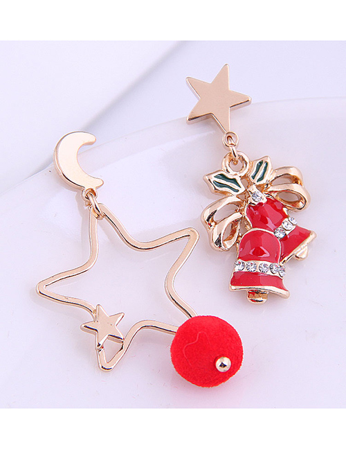 Fashion Red Pentagram Christmas Tree Asymmetrical Diamond-studded Oil Drop Alloy Earrings