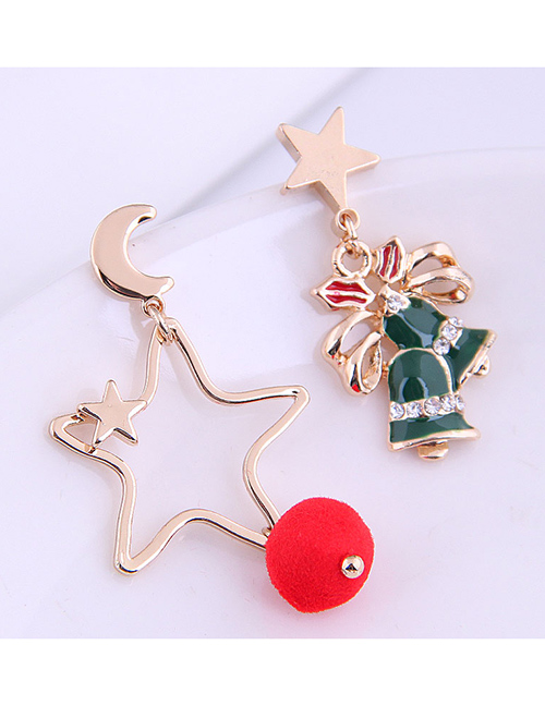 Fashion Green Pentagram Christmas Tree Asymmetrical Diamond-studded Oil Drop Alloy Earrings
