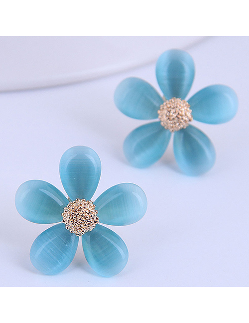 Fashion Blue Opal Flower Alloy Earrings