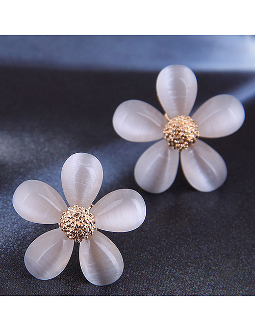 Fashion White Opal Flower Alloy Earrings