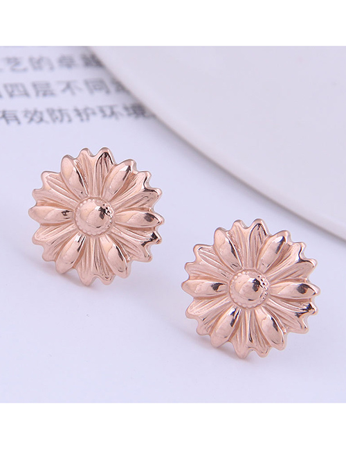 Fashion Rose Gold Color Titanium Steel Daisy Stud Earrings
