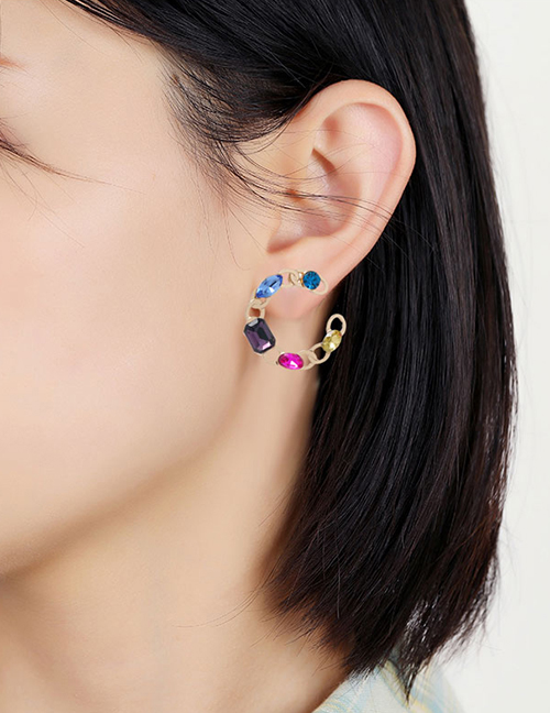 Fashion Gold Color Diamond C-shaped Alloy Hollow Earrings