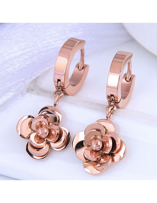 Fashion Rose Flower Titanium Steel Rose Geometric Stud Earrings