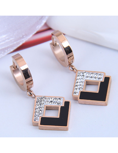 Fashion Black Titanium Steel Diamond-studded Geometric Square Earrings