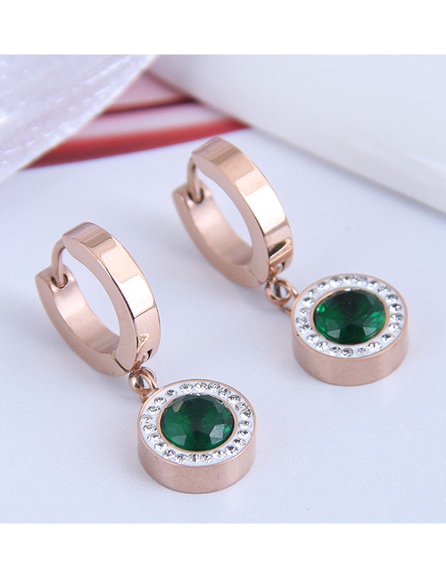 Fashion Dark Green Titanium Steel Round Diamond Earrings