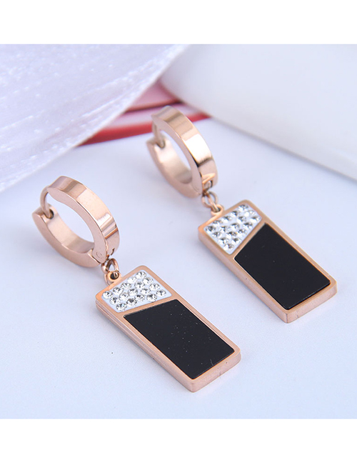 Fashion Black Titanium Steel Diamond Geometric Rectangular Earrings