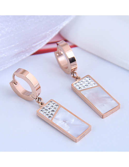 Fashion White Titanium Steel Diamond Geometric Rectangular Earrings