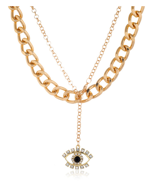 Fashion Gold Color Dripping Eyes Hollow Thick Chain Alloy Double Necklace