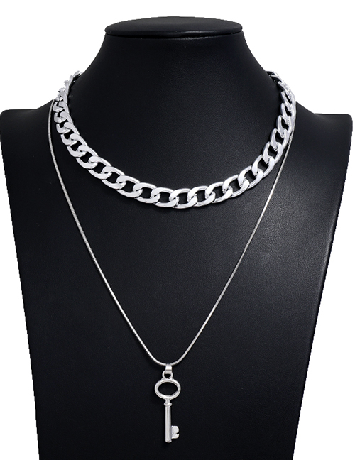 Fashion Silver Color Key Alloy Double Chain Necklace