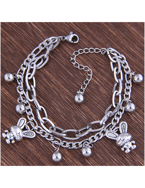 Fashion Bunny Stainless Steel Beads Bunny Double Layer Bracelet