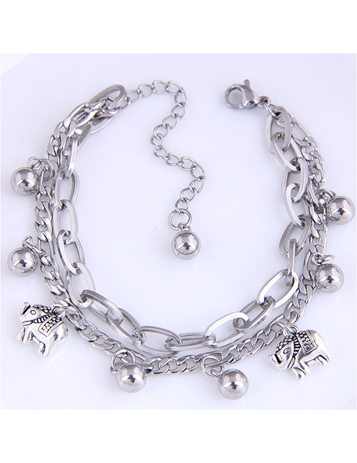 Fashion Elephant Stainless Steel Bead Baby Elephant Double-layer Bracelet