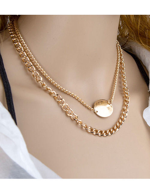 Fashion Golden Chain Round Thick Chain Double Necklace