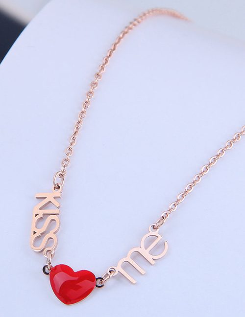 Fashion Red Love Letter Resin Alloy Titanium Steel Necklace
