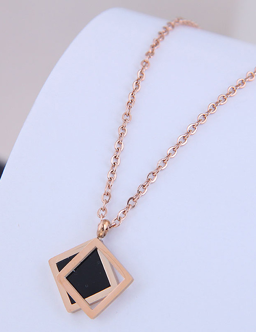 Fashion Rose Gold Geometric Square Titanium Steel Necklace