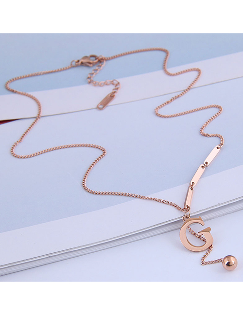 Fashion Rose Gold Letter Bead Pendant Geometric Titanium Steel Necklace