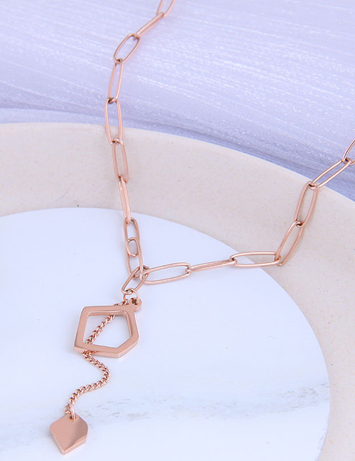 Fashion Rose Gold Geometric Hollow Pendant Titanium Steel Necklace