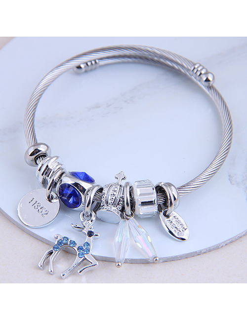 Fashion Blue Fawn Diamond Round Geometric Alloy Bracelet