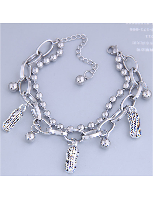 Fashion Silver Peanut Double Bracelet With Stainless Steel Beads