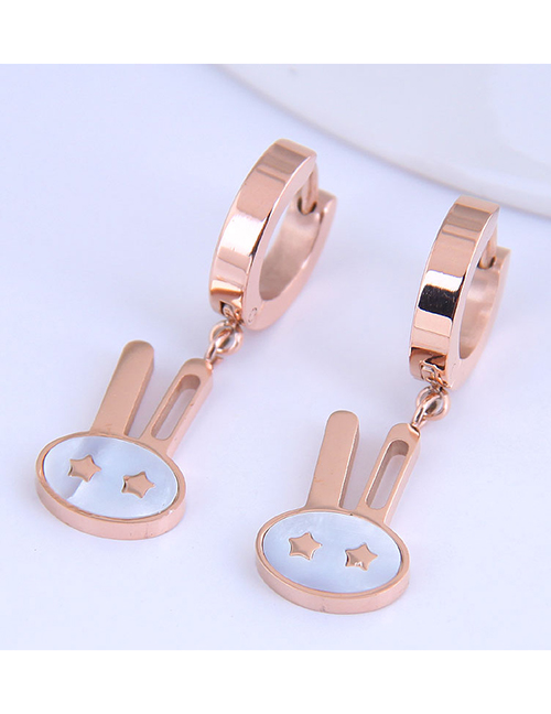 Fashion Rose Gold Small Rabbit Five-pointed Star Pendant Titanium Steel Earrings