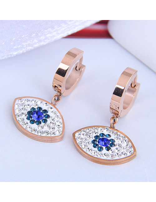 Fashion Rose Gold Diamond Eye Pendant Titanium Steel Stud Earrings