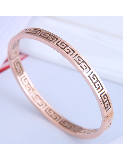 Fashion Rose Gold Titanium Steel Openwork Geometric Open Bracelet
